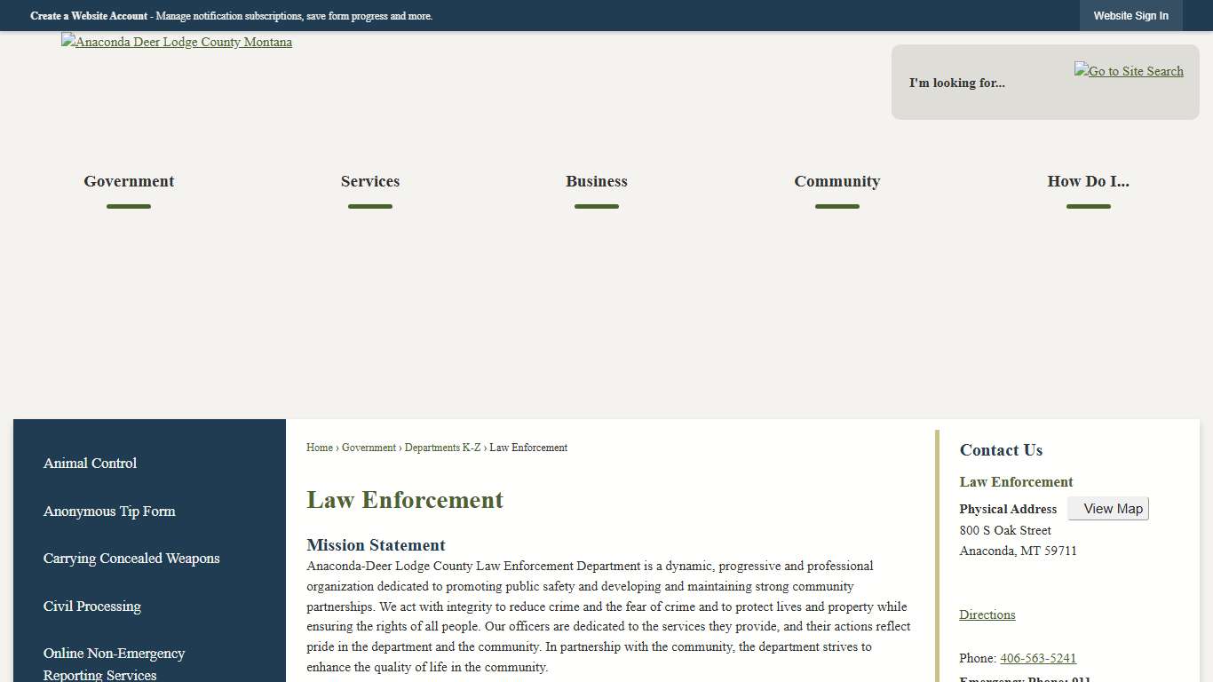 Law Enforcement Anaconda-Deer Lodge County, MT