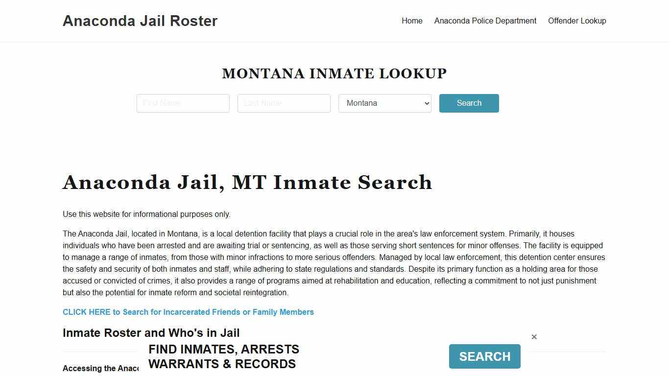 Anaconda Jail, MT Inmate Roster, Offender Search, Bookings
